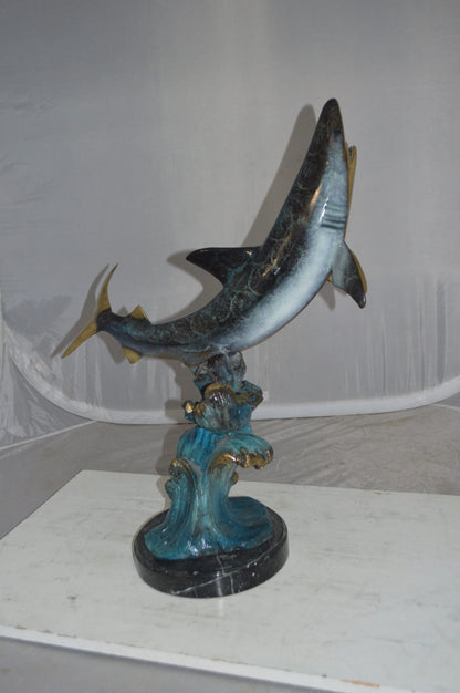 Shark Jumping off the water Bronze Statue -  Size: 14"L x 24"W x 28"H. 