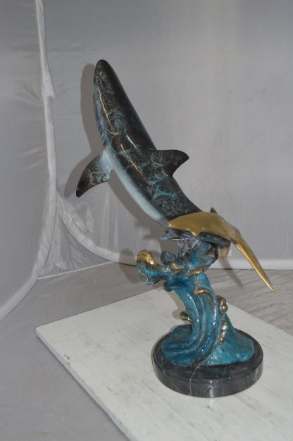 Shark Jumping off the water Bronze Statue -  Size: 14"L x 24"W x 28"H. 