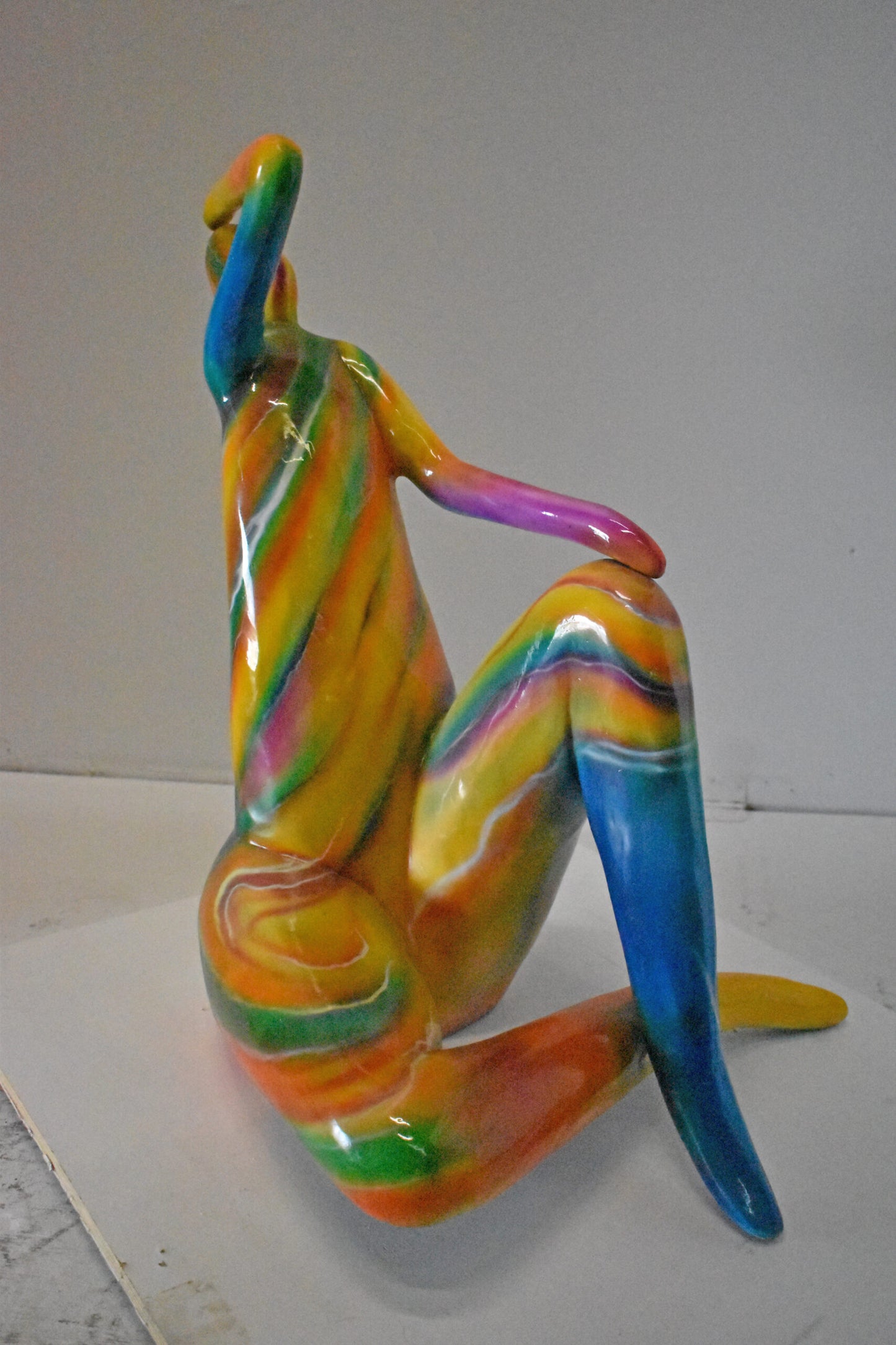 Modern Lady Touching her Head Bronze Statue - Size: 28"L x 23"W x 29"H.