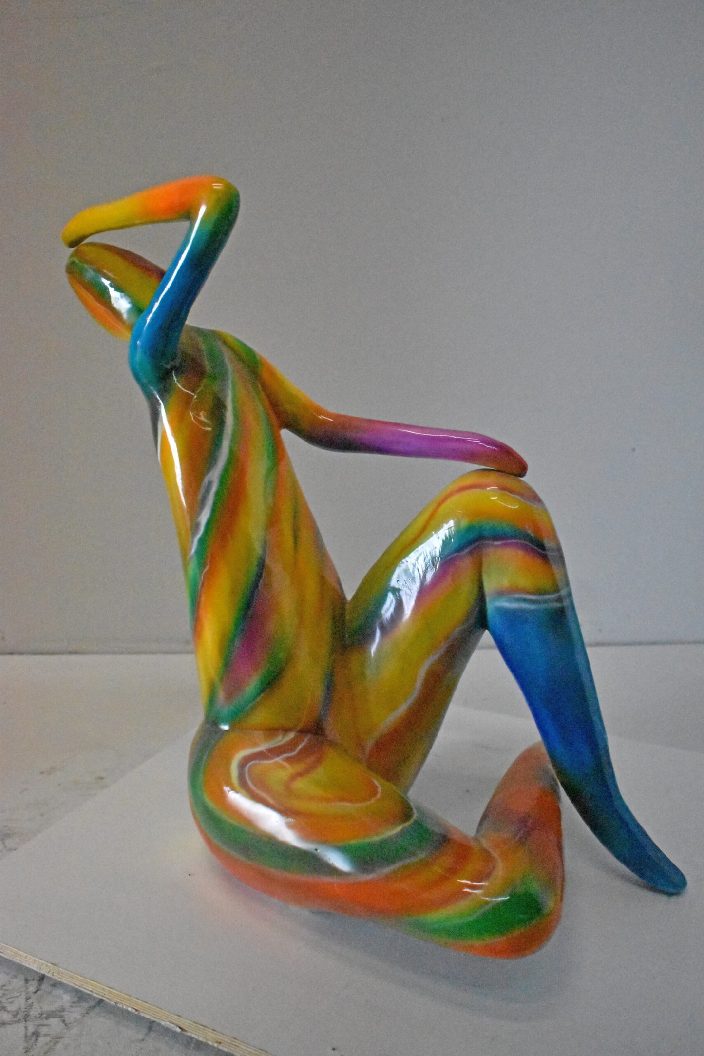 Modern Lady Touching her Head Bronze Statue - Size: 28"L x 23"W x 29"H.
