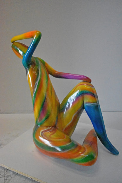 Modern Lady Touching her Head Bronze Statue - Size: 28"L x 23"W x 29"H.
