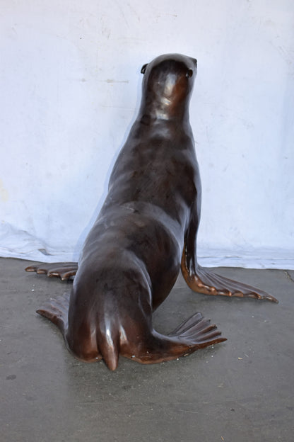 Perched Life Size Seal bronze statue - Size: 40"L x 35"W x 31"H.