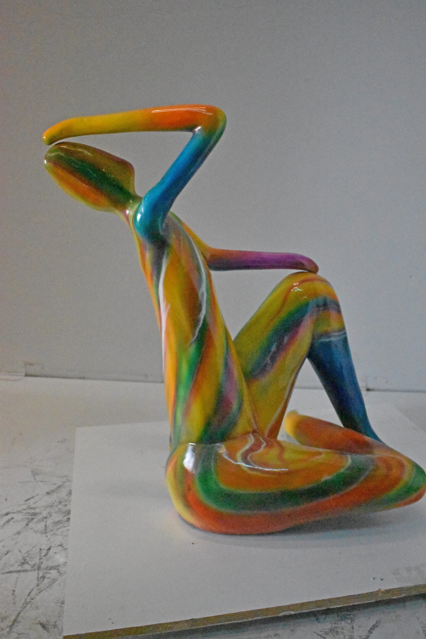Modern Lady Touching her Head Bronze Statue - Size: 28"L x 23"W x 29"H.