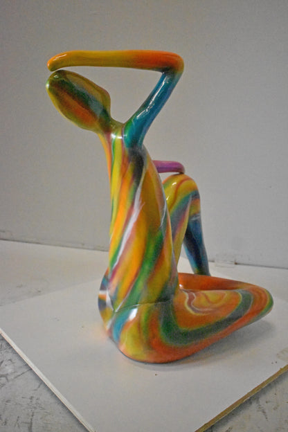 Modern Lady Touching her Head Bronze Statue - Size: 28"L x 23"W x 29"H.