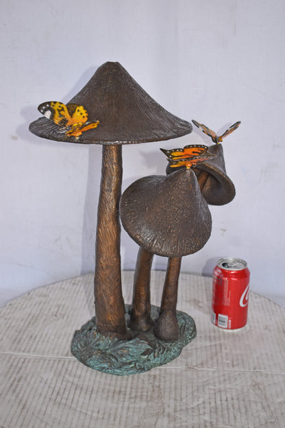 Mushrooms with Butterflies Bronze Statue Fountain - Size: 16"L x 12"W x 18"H.