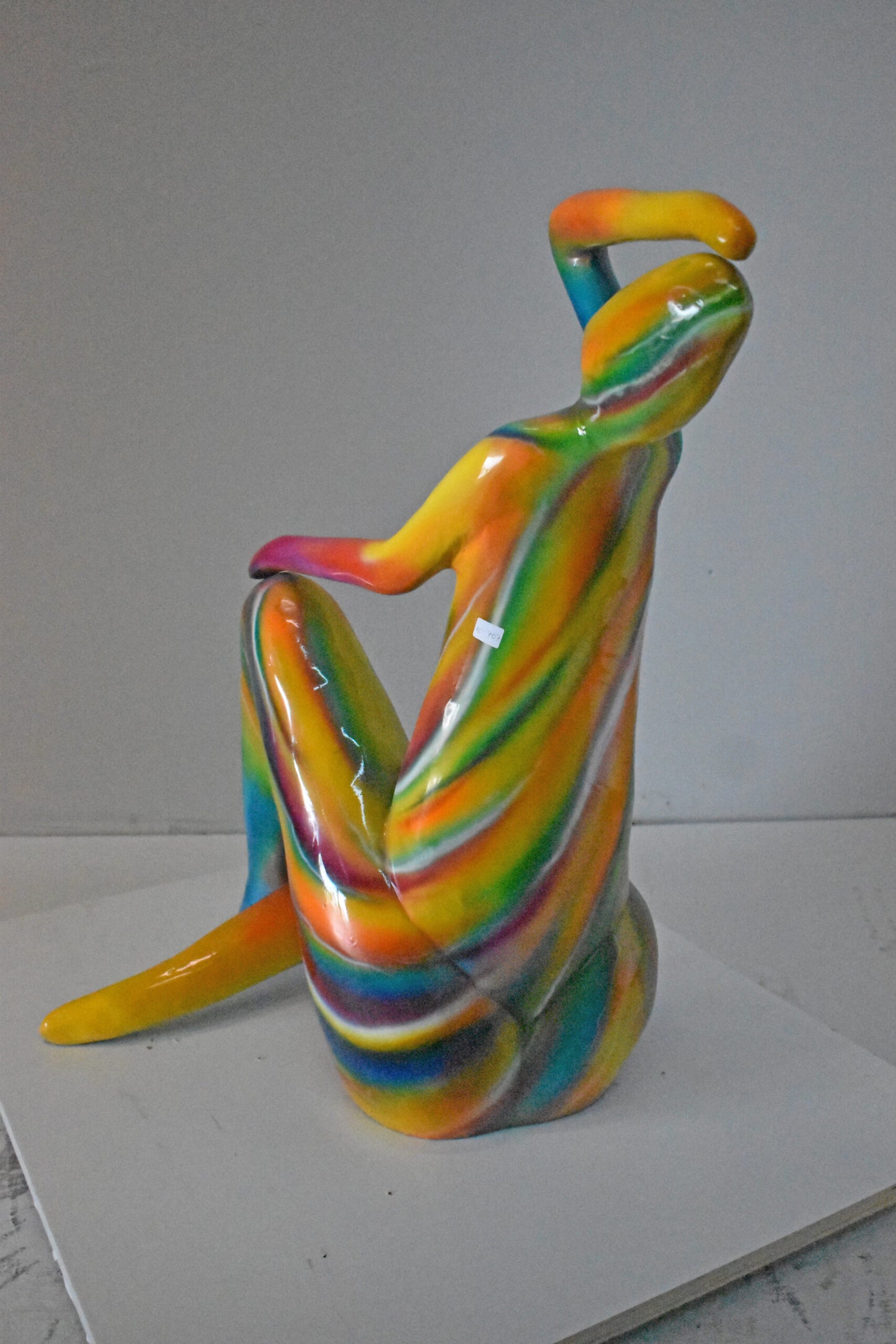 Modern Lady Touching her Head Bronze Statue - Size: 28"L x 23"W x 29"H.