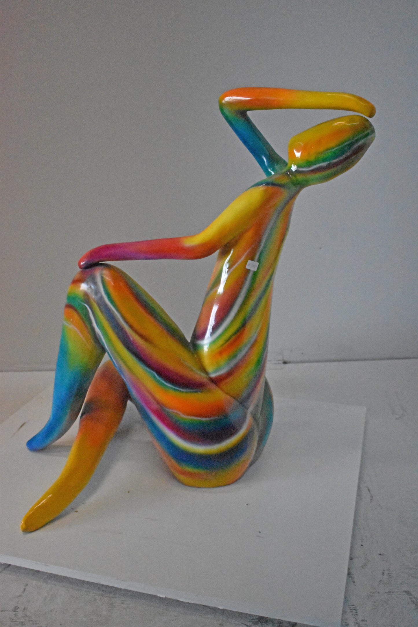Modern Lady Touching her Head Bronze Statue - Size: 28"L x 23"W x 29"H.