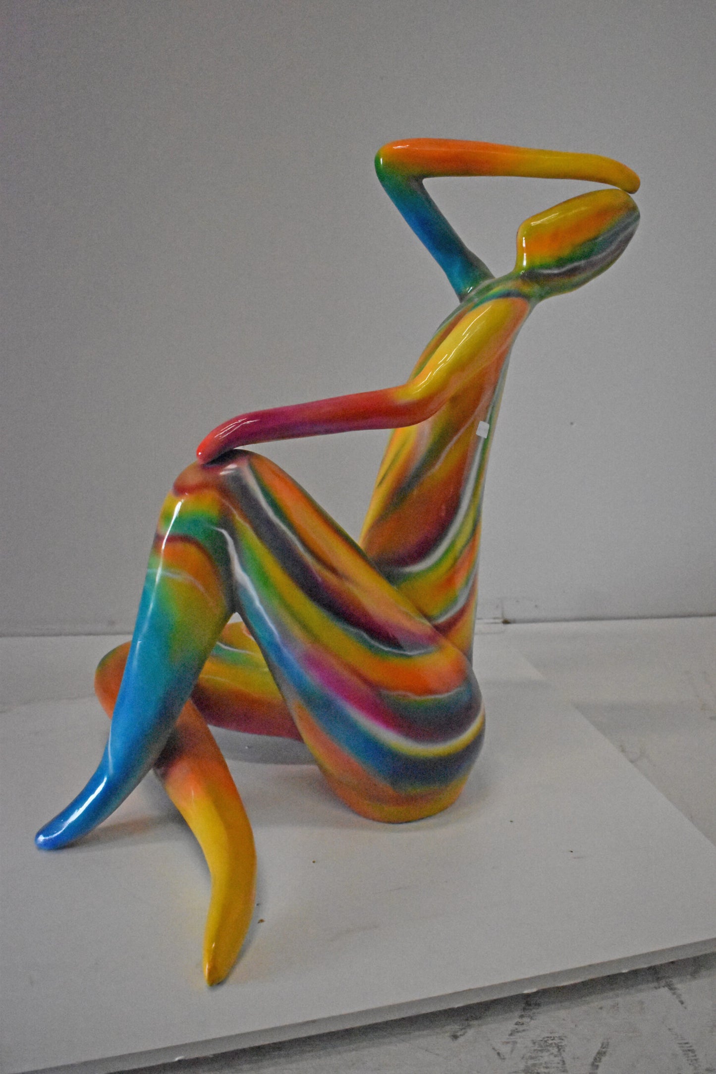 Modern Lady Touching her Head Bronze Statue - Size: 28"L x 23"W x 29"H.