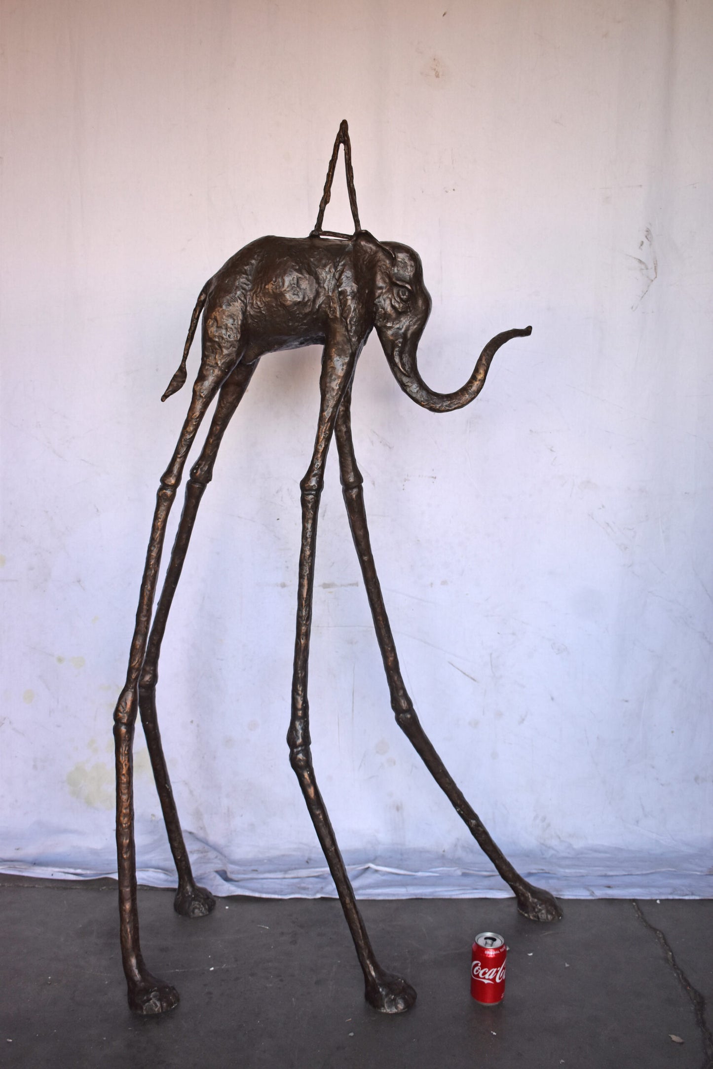 Modern Art Brown Patina Tall Elephant Bronze Statue - Size: 26"L x 27"W x 67"H.