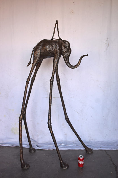 Modern Art Brown Patina Tall Elephant Bronze Statue - Size: 26"L x 27"W x 67"H.