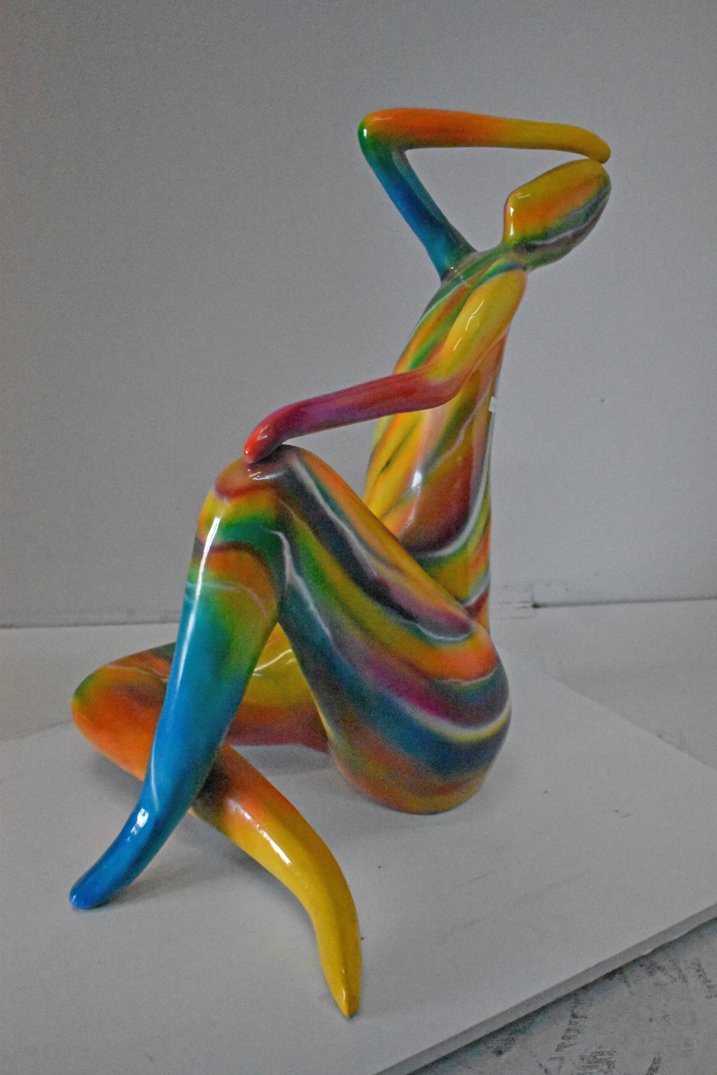 Modern Lady Touching her Head Bronze Statue - Size: 28"L x 23"W x 29"H.