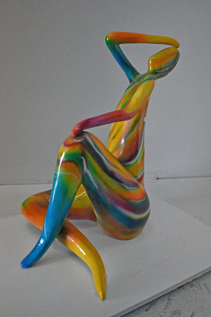 Modern Lady Touching her Head Bronze Statue - Size: 28"L x 23"W x 29"H.