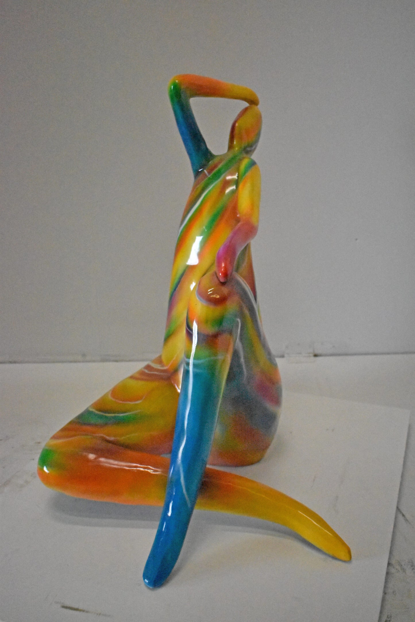 Modern Lady Touching her Head Bronze Statue - Size: 28"L x 23"W x 29"H.