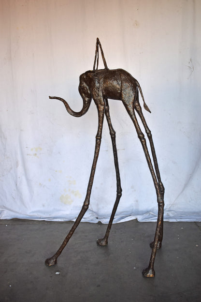 Modern Art Brown Patina Tall Elephant Bronze Statue - Size: 26"L x 27"W x 67"H.