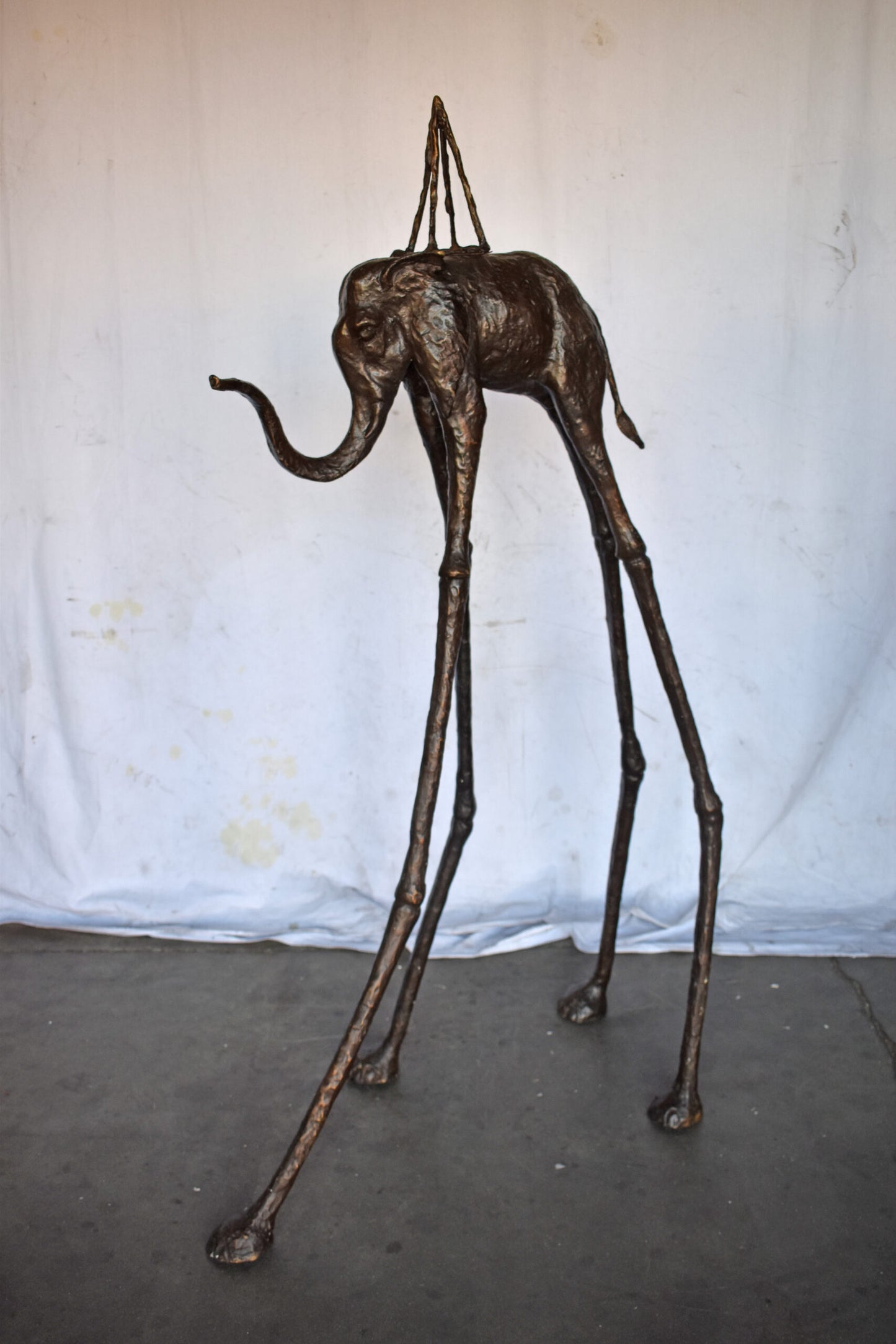 Modern Art Brown Patina Tall Elephant Bronze Statue - Size: 26"L x 27"W x 67"H.