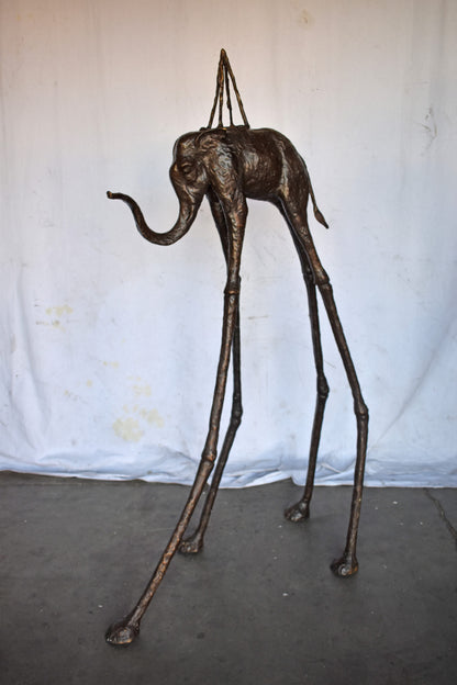 Modern Art Brown Patina Tall Elephant Bronze Statue - Size: 26"L x 27"W x 67"H.