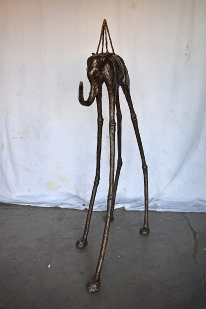 Modern Art Brown Patina Tall Elephant Bronze Statue - Size: 26"L x 27"W x 67"H.