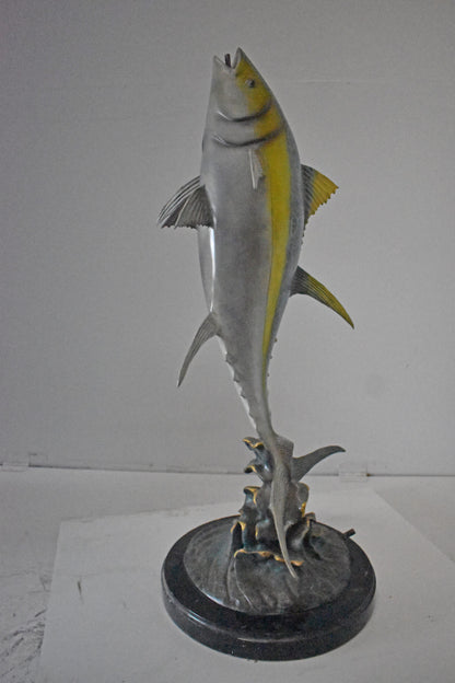 Jack Fish Bronze Statue Fountain - Size: 20"L x 16"W x 42"H.