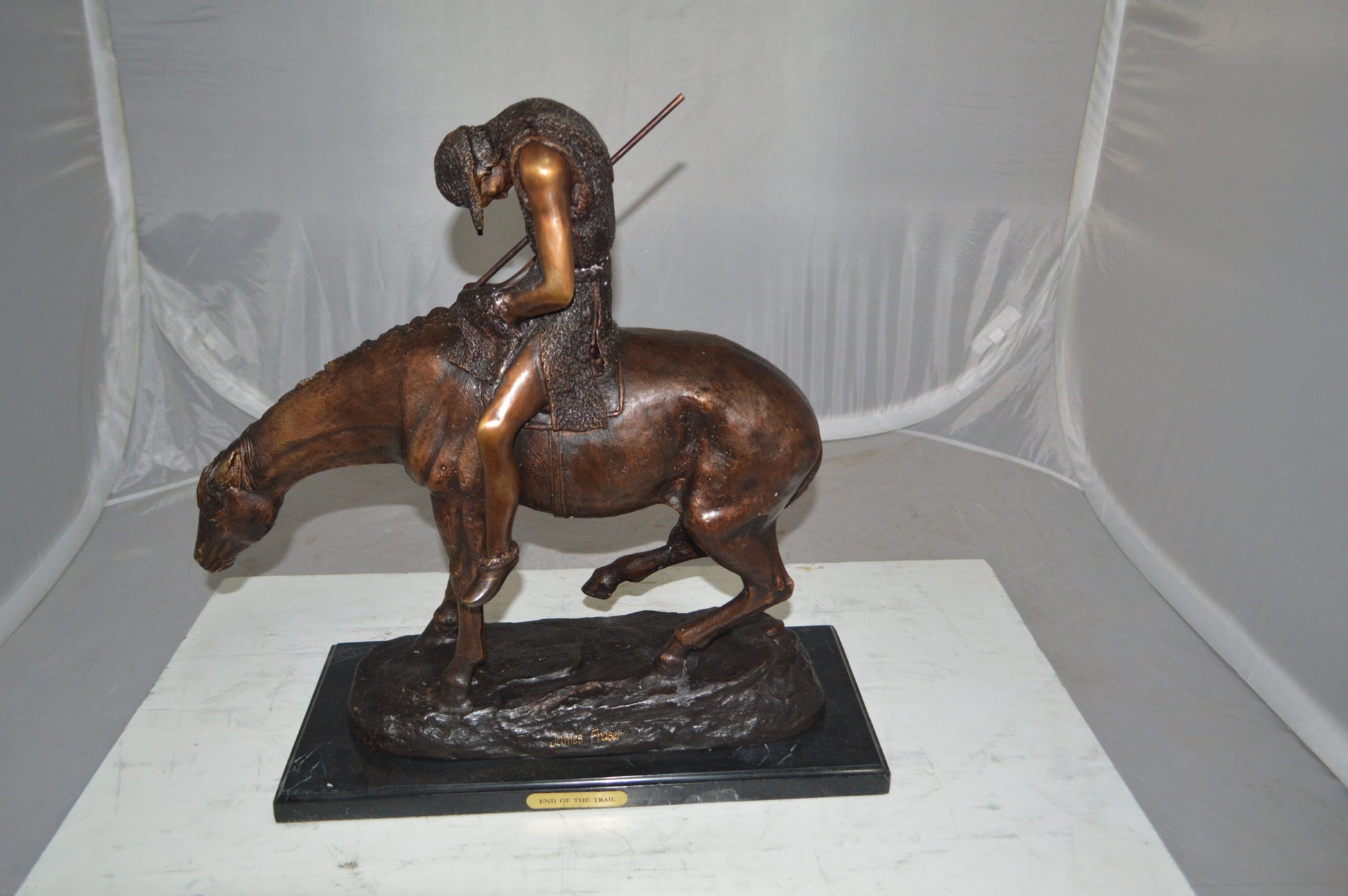 End of the Trail by James Fraser Bronze Statue -  Size: 9"L x 21"W x 21"H. 