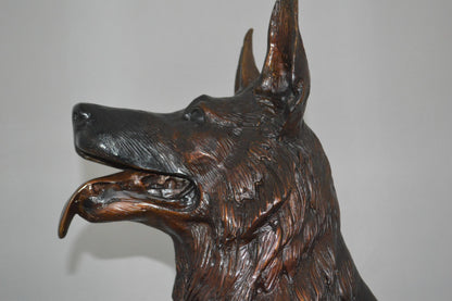 Nifao German Shepherd Alsatian dog bronze statue - Life-Size, Realistic Bronze Statue - Ideal for Home or Garden Decoration - Size: 23"L x 16"W x 30"H.