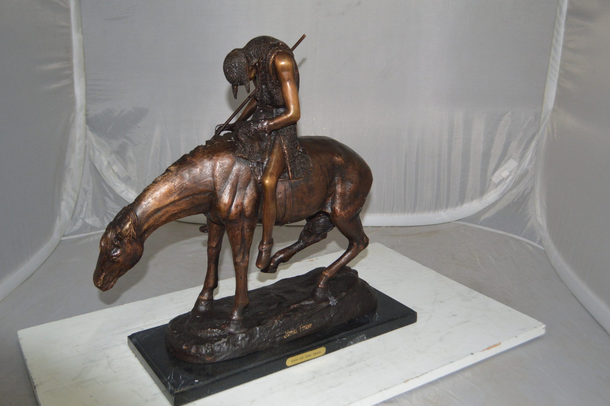 End of the Trail by James Fraser Bronze Statue -  Size: 9"L x 21"W x 21"H. 