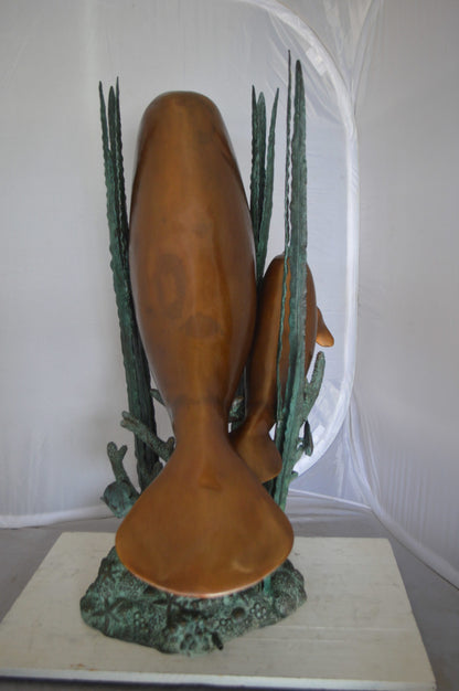 Two Large Manatees swimming Bronze Fountain Statue -  Size: 23"L x 42"W x 42"H. 