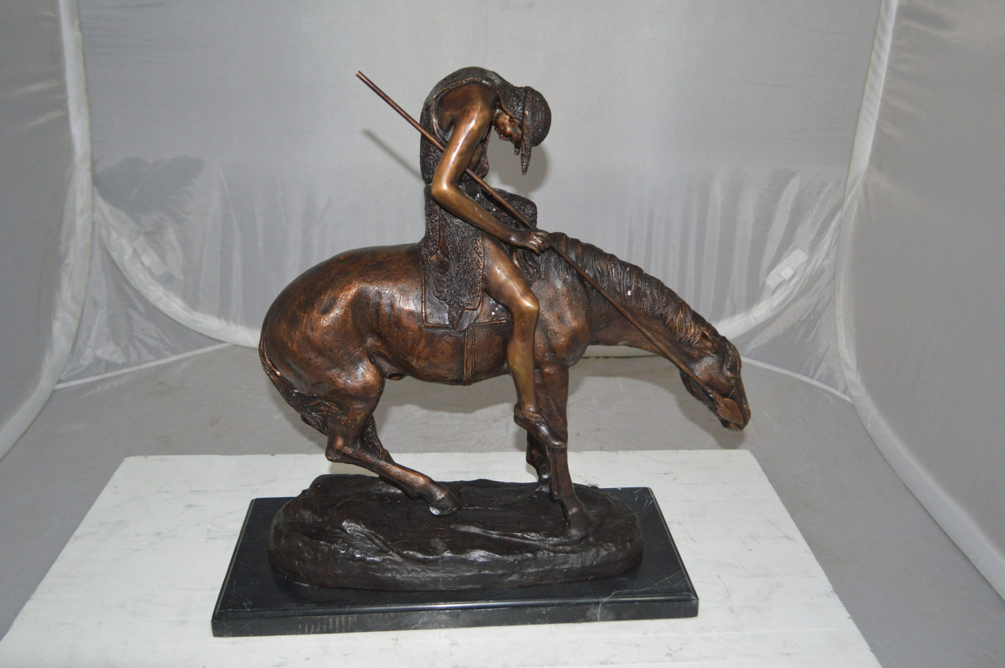 End of the Trail by James Fraser Bronze Statue -  Size: 9"L x 21"W x 21"H. 
