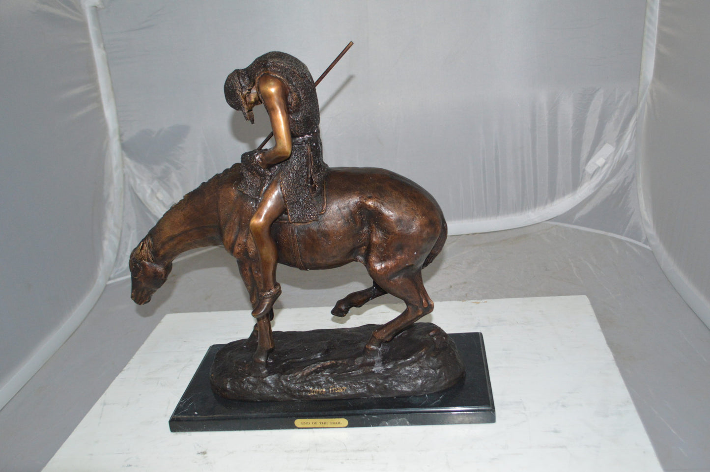 End of the Trail by James Fraser Bronze Statue -  Size: 9"L x 21"W x 21"H. 