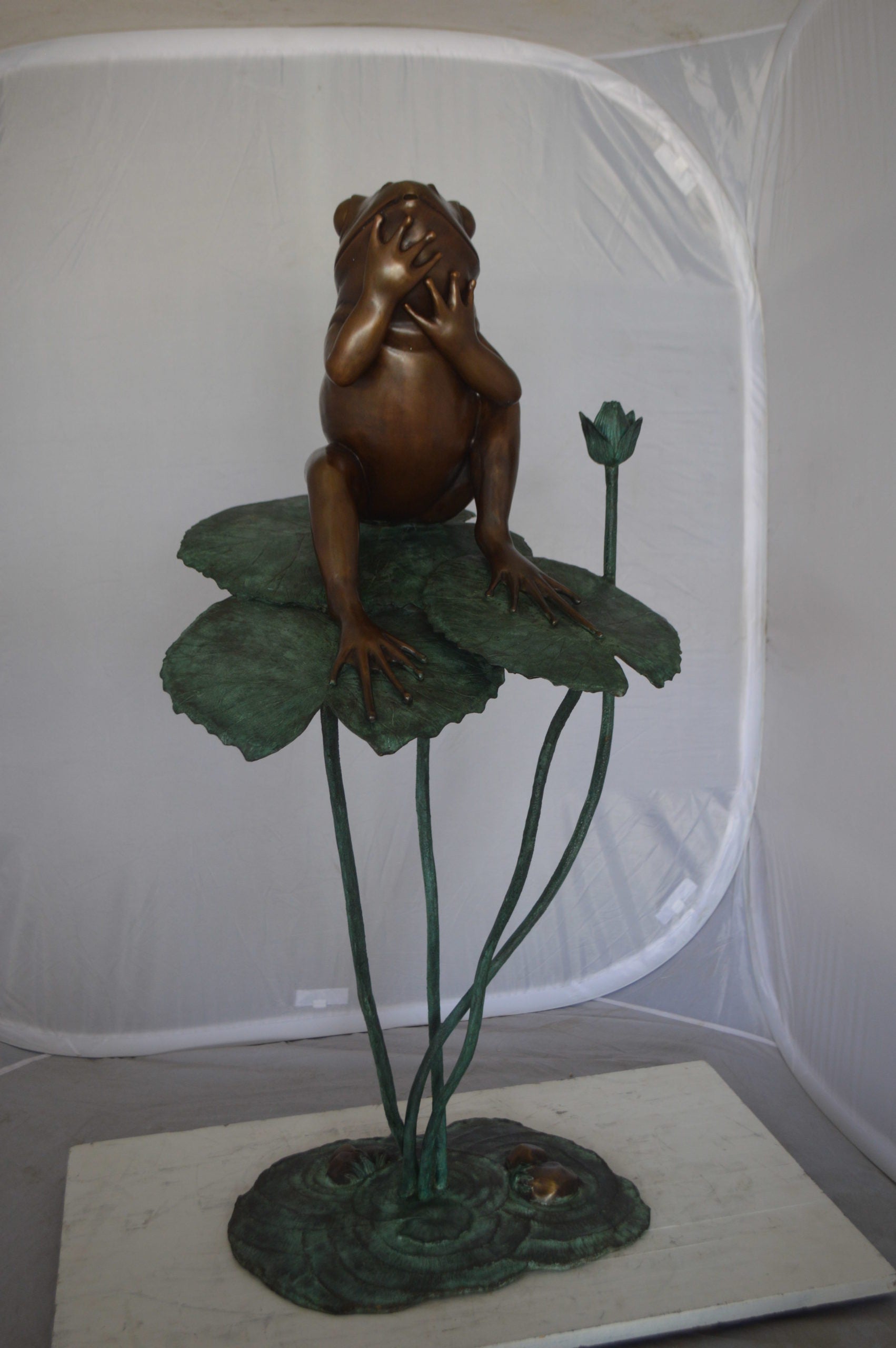Frog on Lotus Bronze fountain Statue -  Size: 22"L x 20"W x 44"H. 