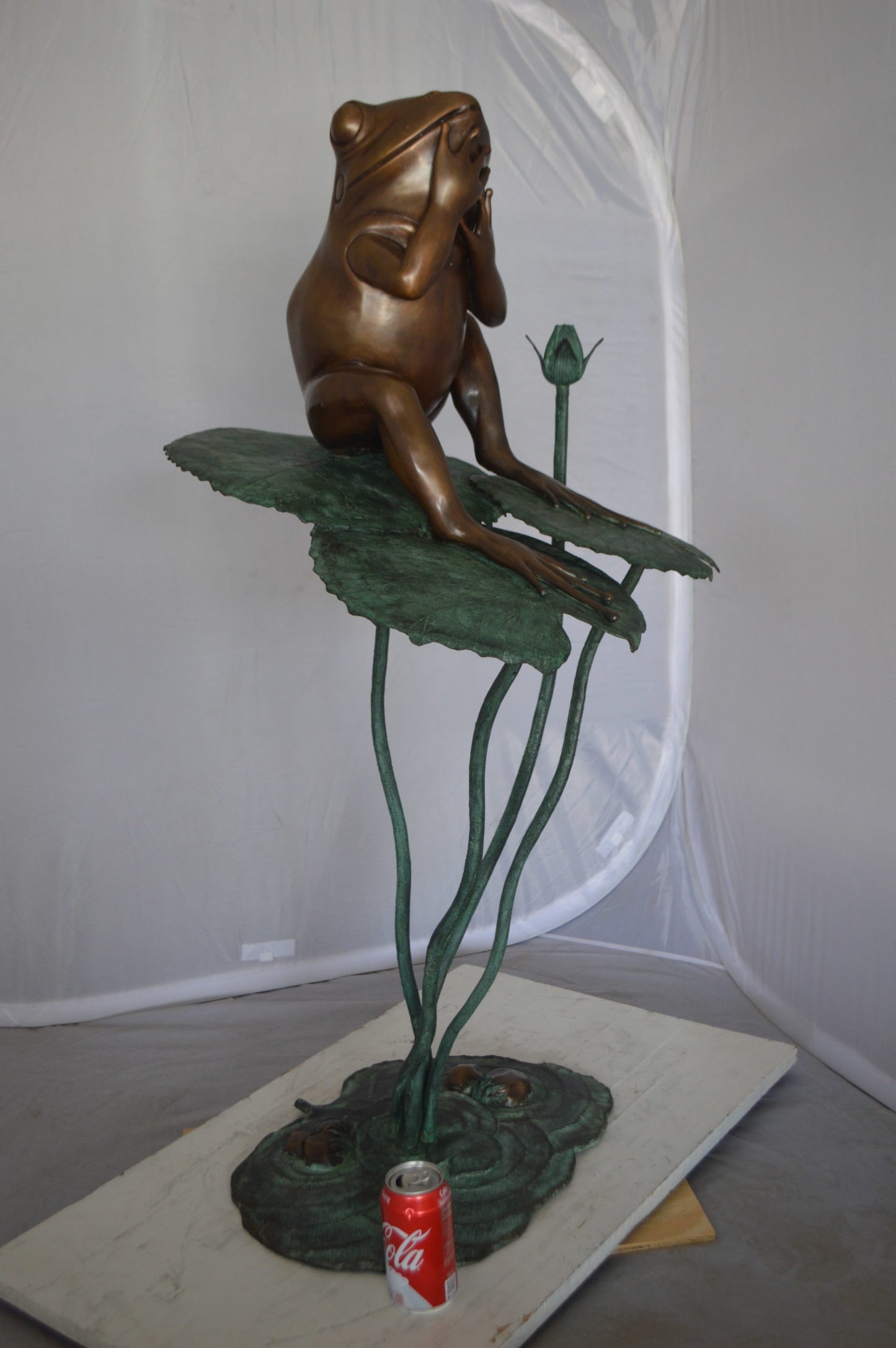 Frog on Lotus Bronze fountain Statue -  Size: 22"L x 20"W x 44"H. 