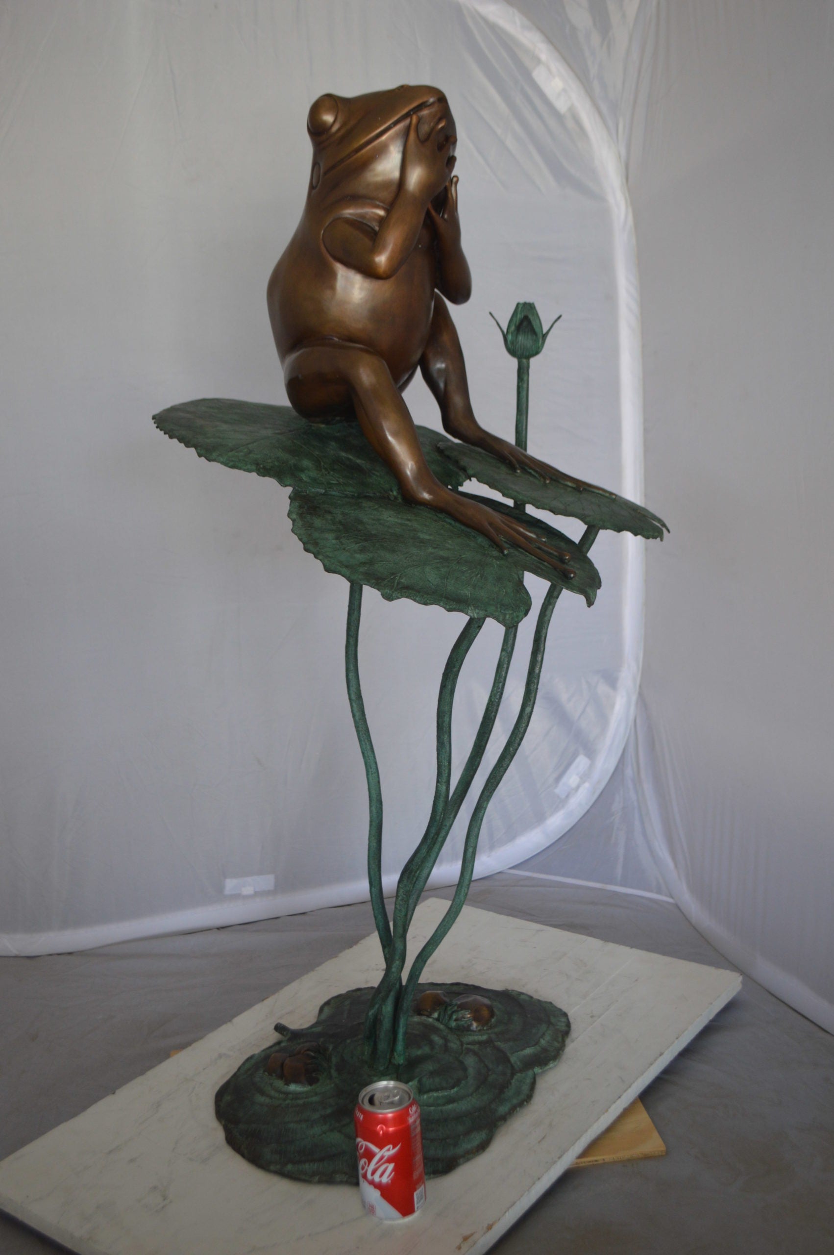 Frog on Lotus Bronze fountain Statue -  Size: 22"L x 20"W x 44"H. 
