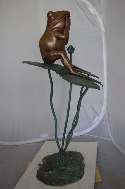 Frog on Lotus Bronze fountain Statue -  Size: 22"L x 20"W x 44"H. 