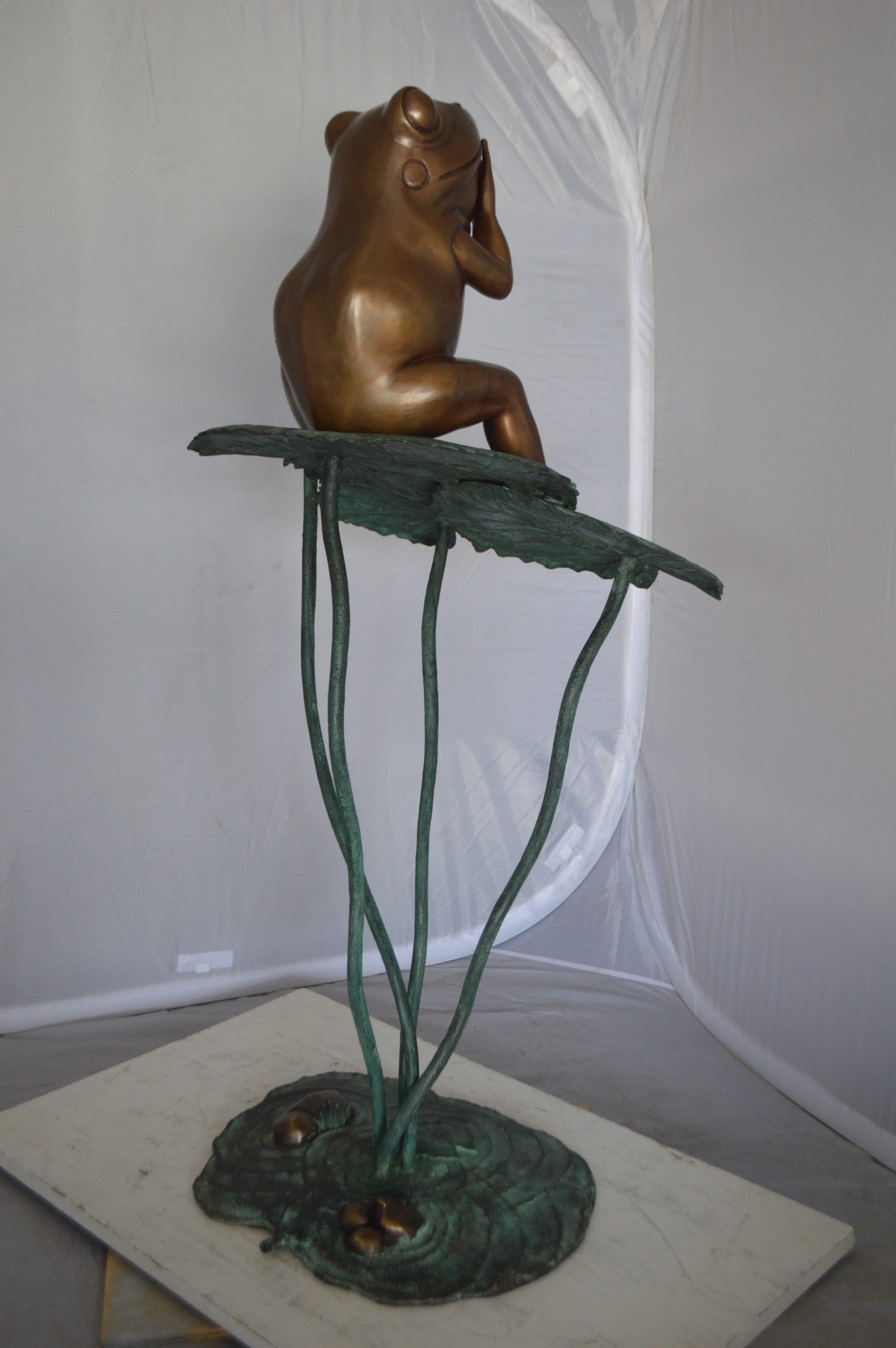 Frog on Lotus Bronze fountain Statue -  Size: 22"L x 20"W x 44"H. 