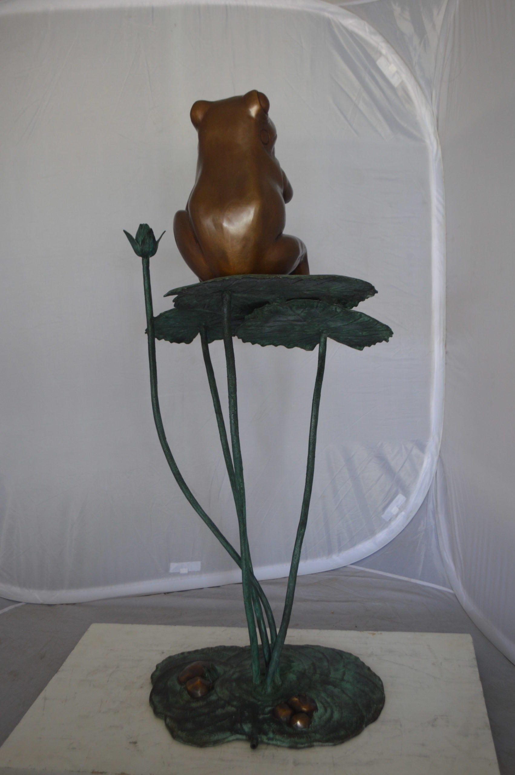 Frog on Lotus Bronze fountain Statue -  Size: 22"L x 20"W x 44"H. 