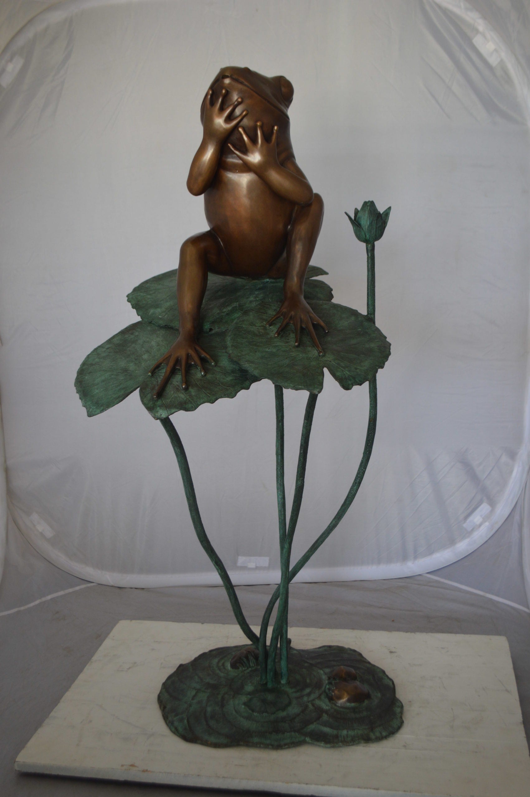 Frog on Lotus Bronze fountain Statue -  Size: 22"L x 20"W x 44"H. 