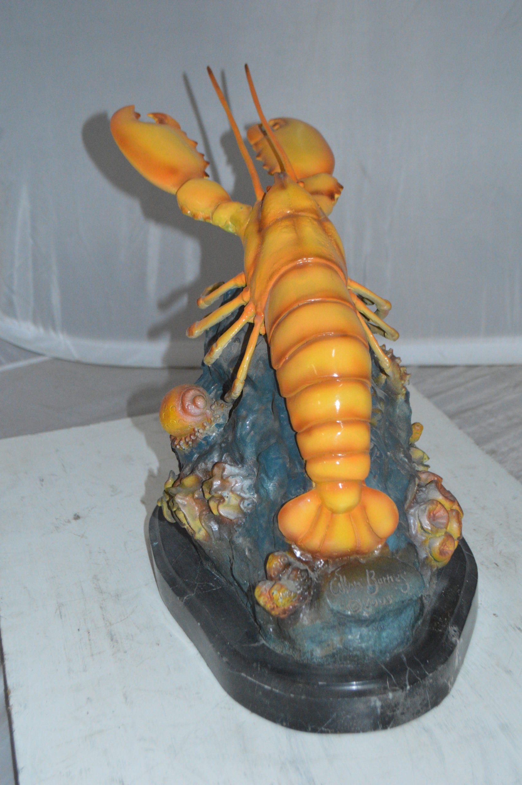 Lobster with Fish Bronze Statue -  Size: 9"L x 18"W x 16"H. 