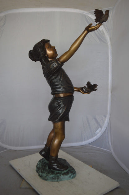 Girl - sandy, with two birds Bronze Statue -  Size: 25"L x 20"W x 42"H. 