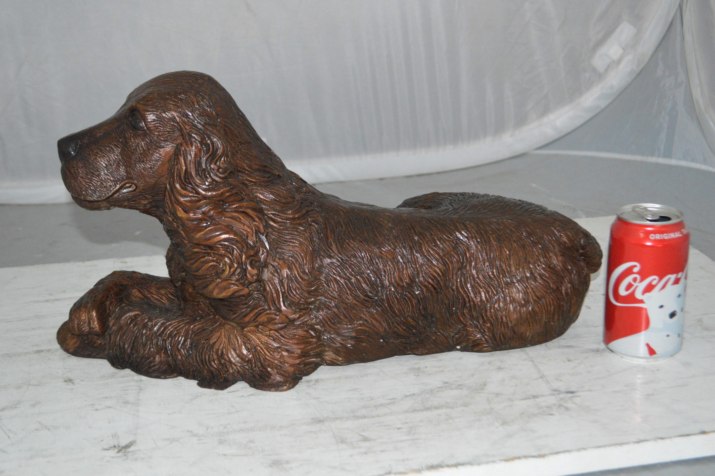Cocker Spaniel dog Crouching Bronze Statue -  Size: 20"L x 10"W x 10"H.