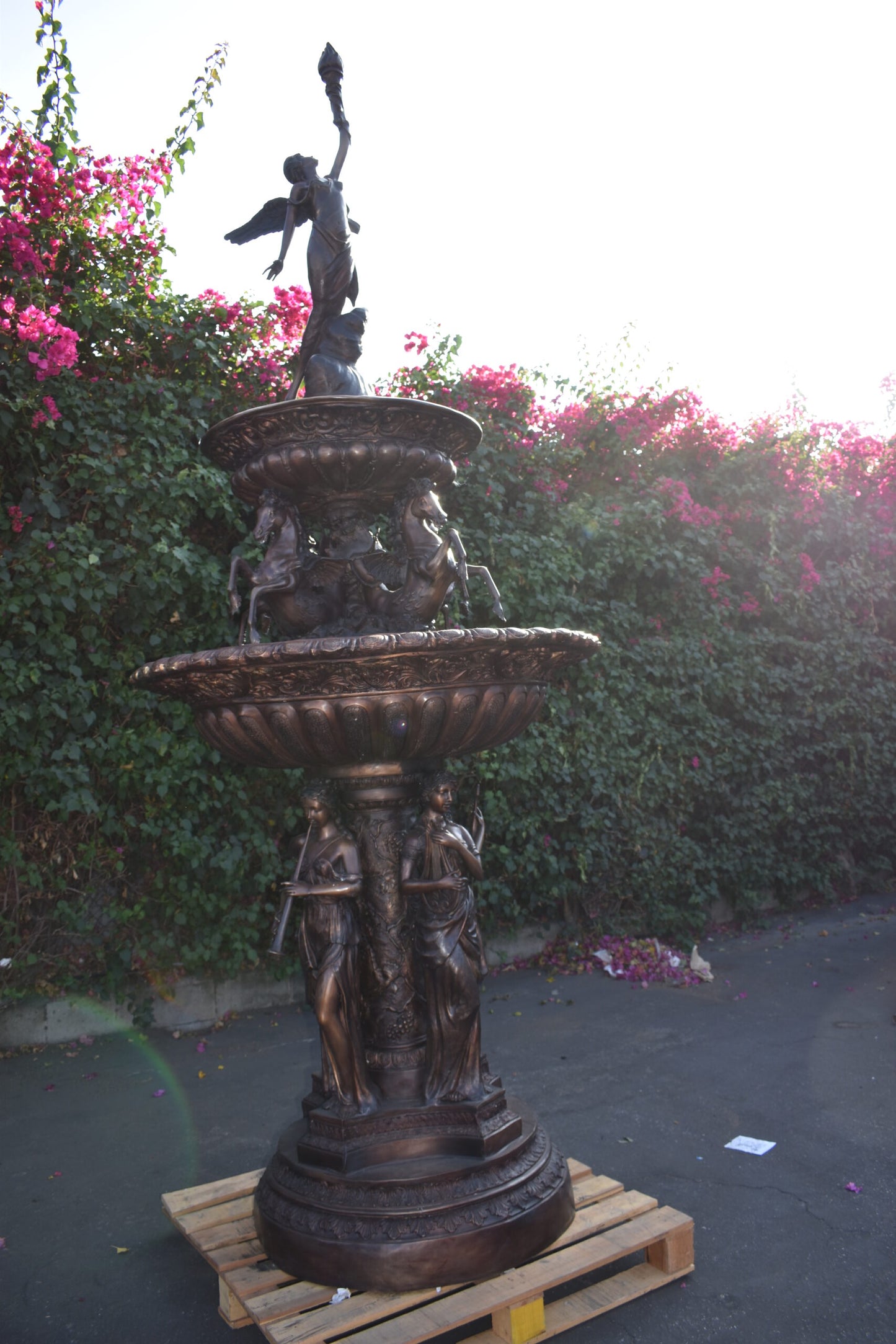 Eleven feet tall Bronze, Tiered Outdoor Fountain - Size: 51"L x 51"W x 138"H.
