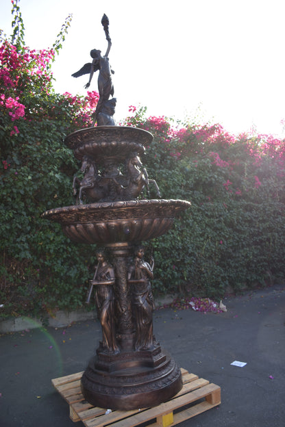 Eleven feet tall Bronze, Tiered Outdoor Fountain - Size: 51"L x 51"W x 138"H.