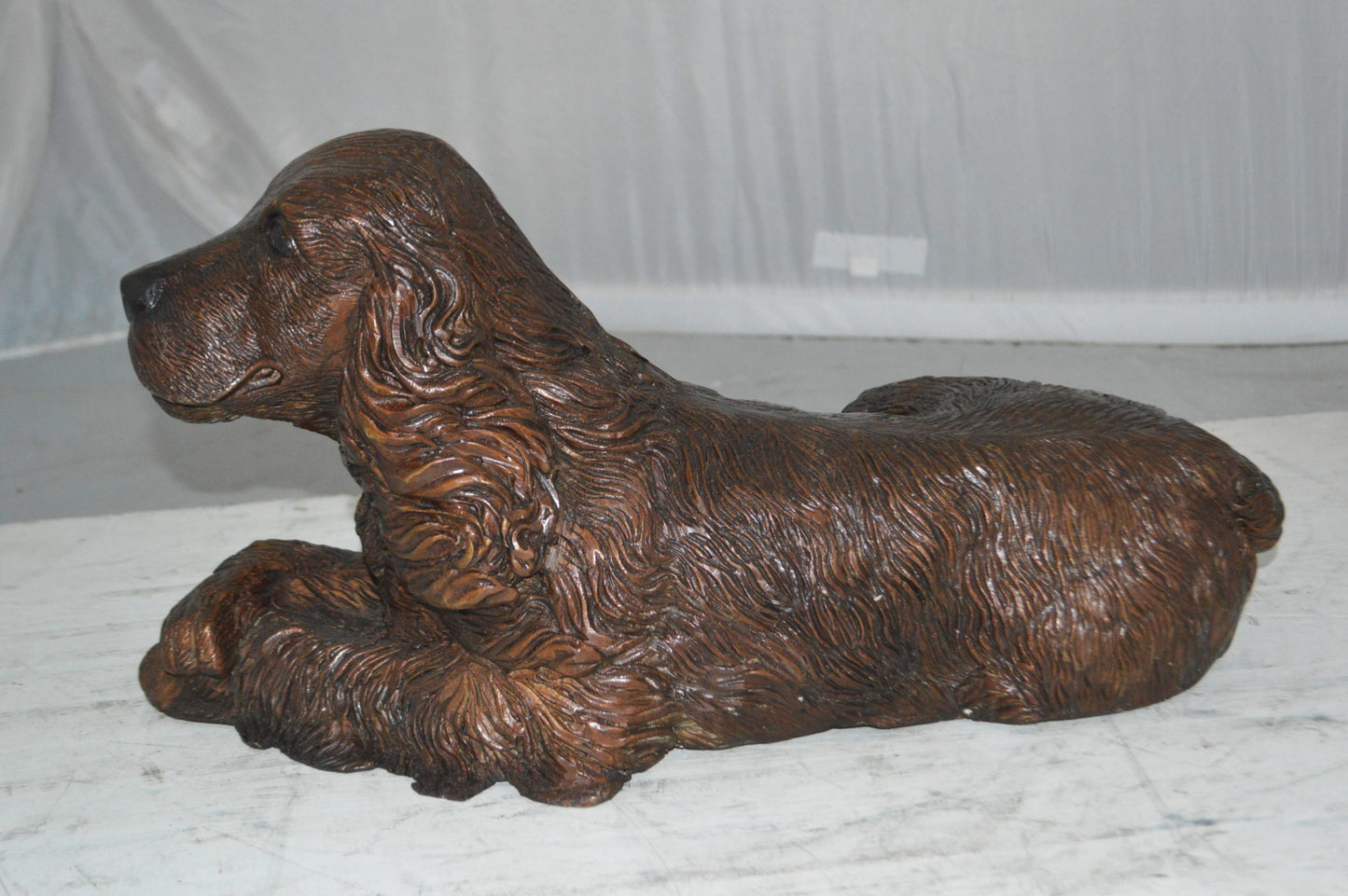 Cocker Spaniel dog Crouching Bronze Statue -  Size: 20"L x 10"W x 10"H.