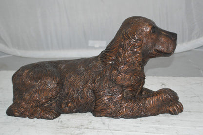 Cocker Spaniel dog Crouching Bronze Statue -  Size: 20"L x 10"W x 10"H.