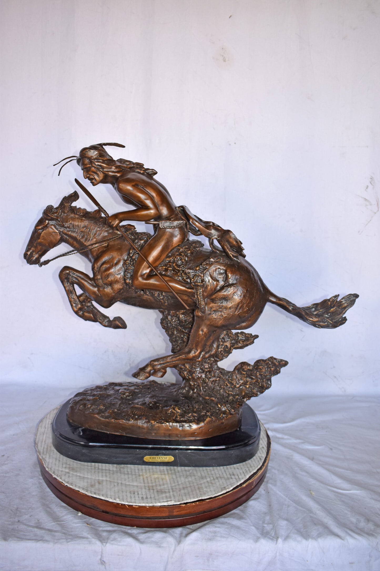 Cheyenne by Remington Bronze Statue Replica - Size: 33"L x 11"W x 29"H.