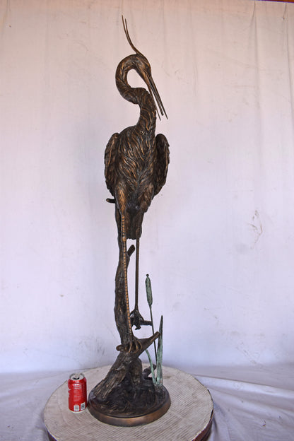 Crane Standing on A Branch Bronze Statue Fountain - Size: 13"L x 7"W x 43"H.