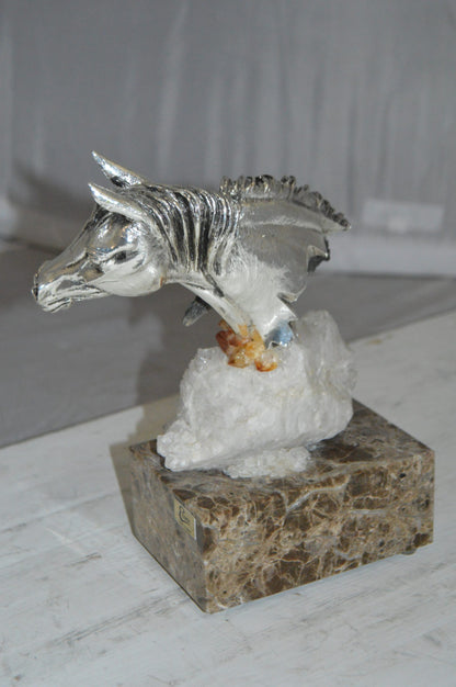Horse on Crystal Stone mounted on Marble by Vidal -  Size: 4"L x 9"W x 10"H. 