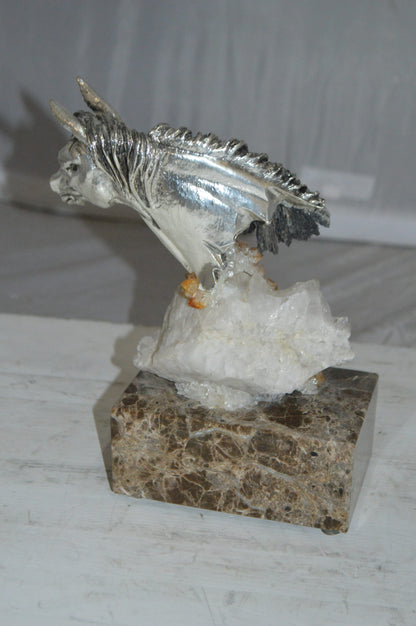 Horse on Crystal Stone mounted on Marble by Vidal -  Size: 4"L x 9"W x 10"H. 
