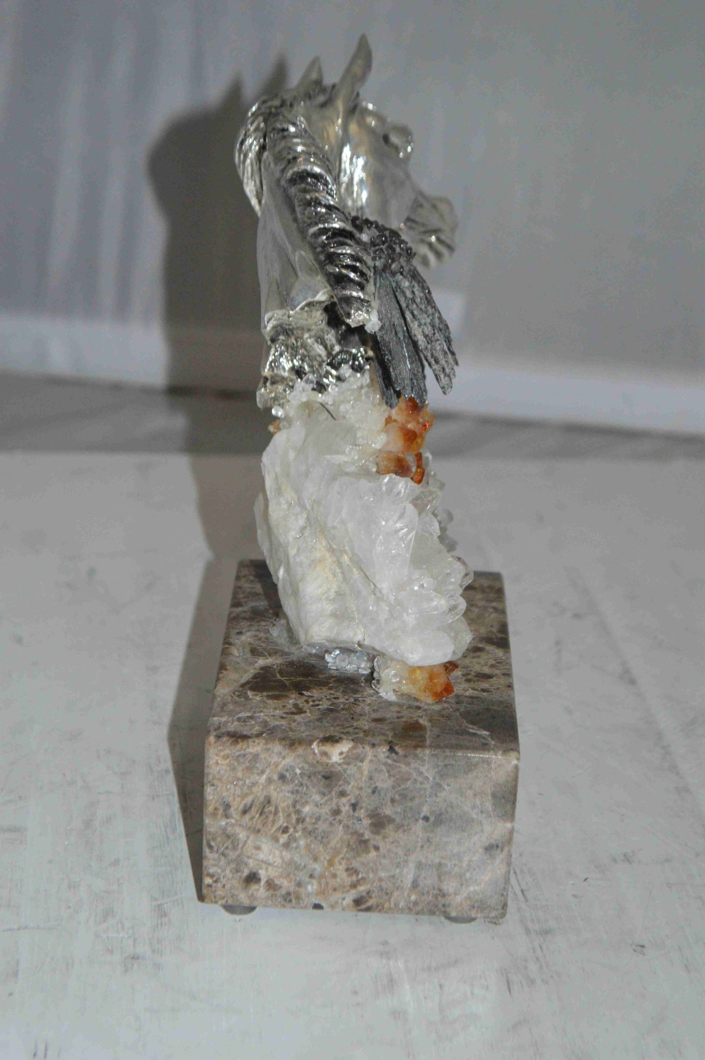 Horse on Crystal Stone mounted on Marble by Vidal -  Size: 4"L x 9"W x 10"H. 
