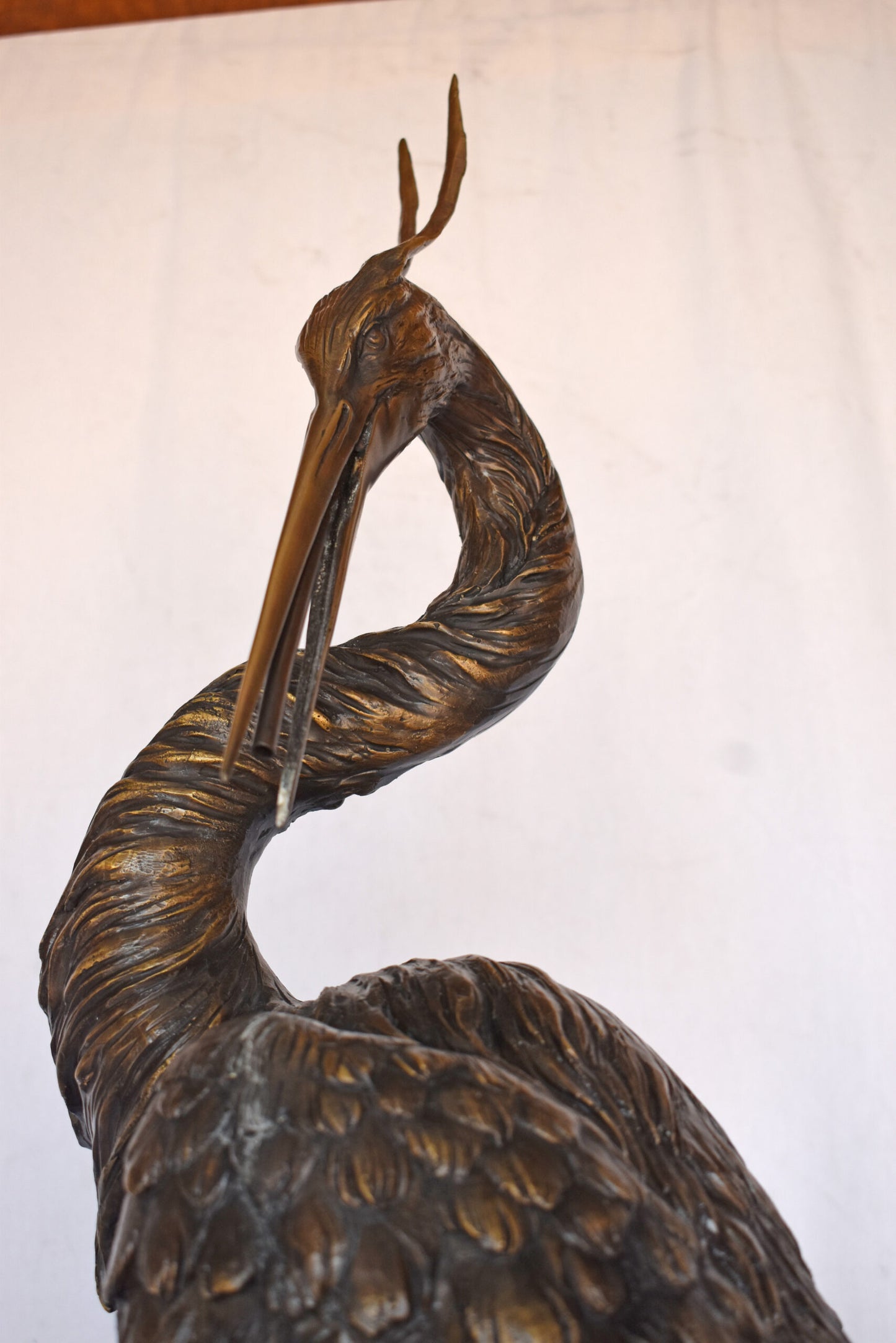 Crane Standing on A Branch Bronze Statue Fountain - Size: 13"L x 7"W x 43"H.