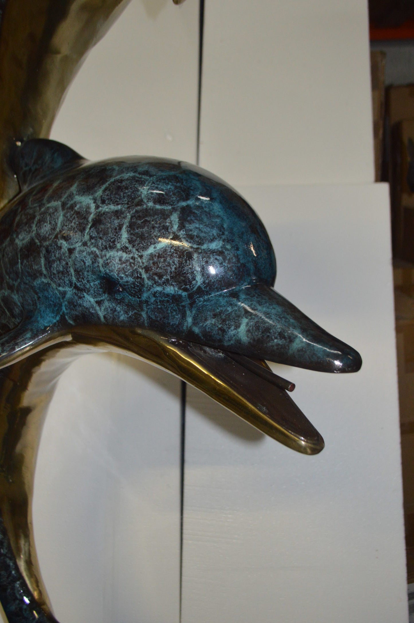 Two Dolphins Overreach Others on Waves Bronze Statue -  44"L x 23"W x 76"H. 
