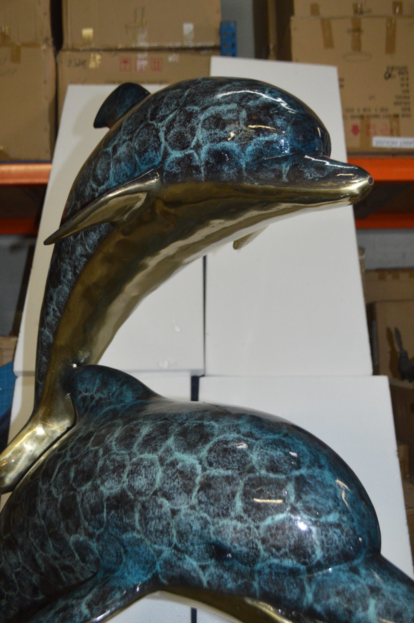 Two Dolphins Overreach Others on Waves Bronze Statue -  44"L x 23"W x 76"H. 